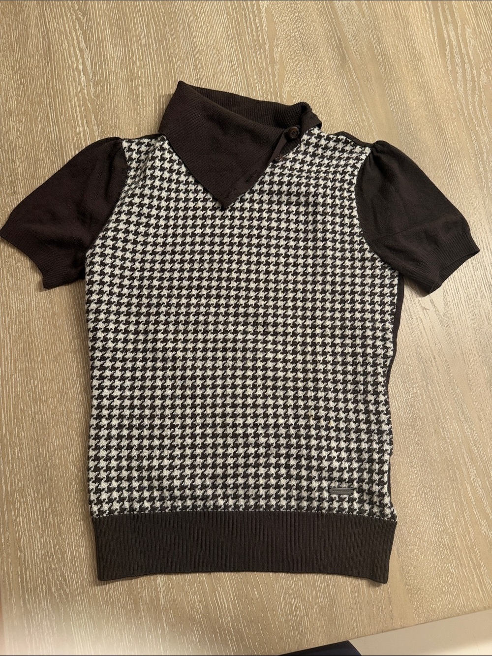 Burberry Brown and Cream Houndstooth Crewneck Sweater